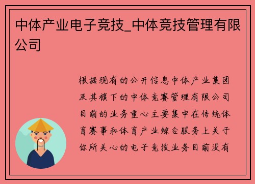 中体产业电子竞技_中体竞技管理有限公司